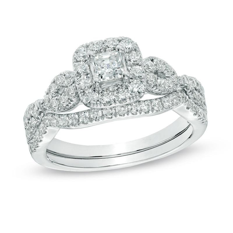 1 CT. T.W. Princess-Cut Diamond Frame Twist Bridal Set in 14K White Gold