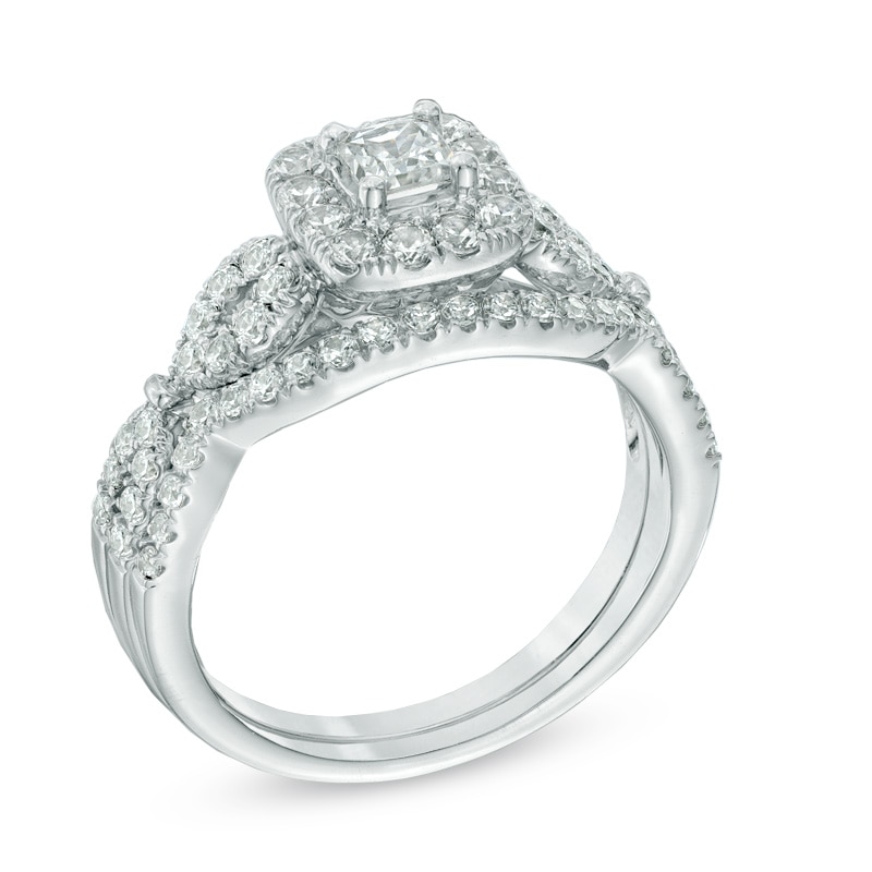 1 CT. T.W. Princess-Cut Diamond Frame Twist Bridal Set in 14K White Gold