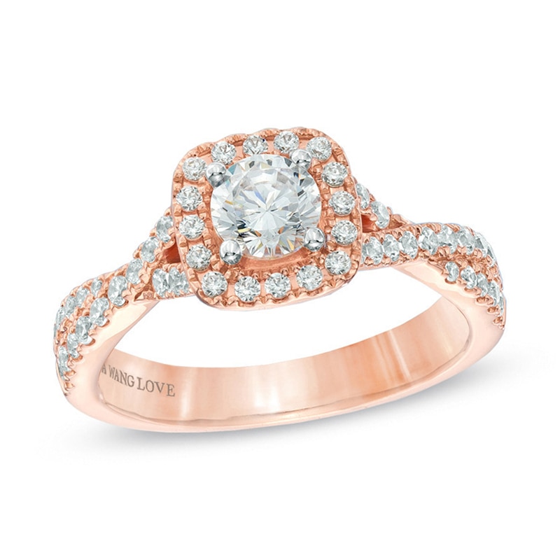 Vera Wang Love Collection 1 CT. T.W. Diamond Square Frame Engagement Ring in 14K Rose Gold