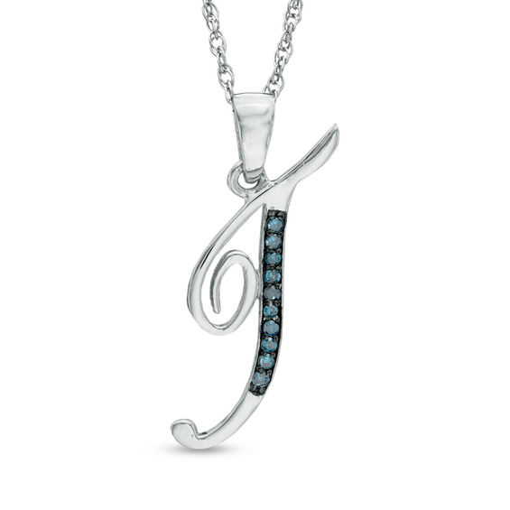 Enhanced Blue Diamond Accent T Initial Pendant In Sterling Silver Enhanced Blue Diamond Accent T Initial Pendant In Sterling Silver