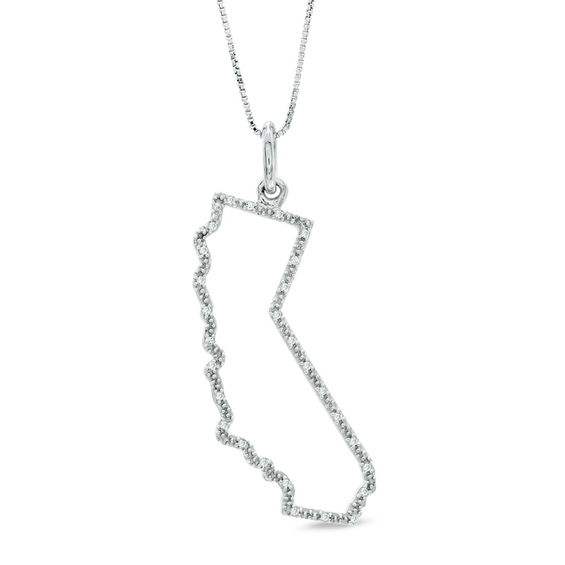 Diamond Accent State Of California Outline Pendant In Sterling Silver Diamond Accent State Of California Outline Pendant In Sterling Silver