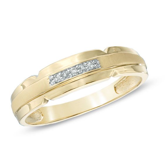 Men's Diamond Accent Satin Wedding Band in 10K Gold