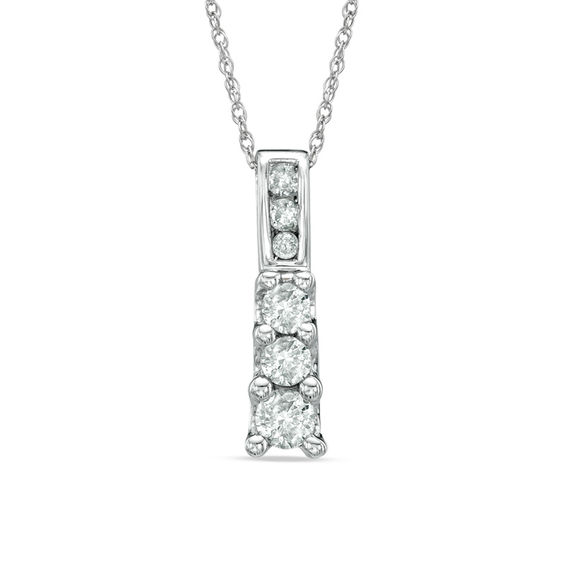 1/4 CT. T.W. Diamond Linear Three Stone Pendant in 10K White Gold Clearance Necklaces
