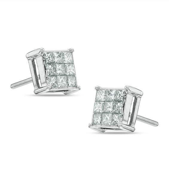 3 4 Ct T W Princess Cut Composite Diamond Square Stud Earrings In T W Princess Cut Composite Diamond Square Stud Earrings In 14k