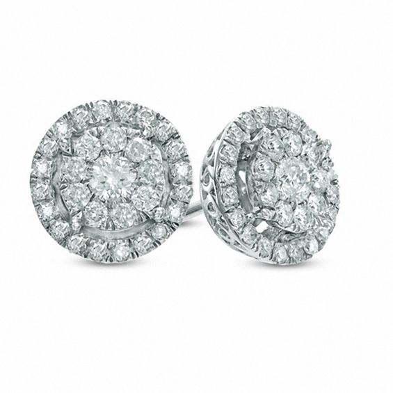 1 2 Ct T W Diamond Double Frame Stud Earrings In 10k White Gold T W Diamond Double Frame Stud Earrings In 10k White Gold