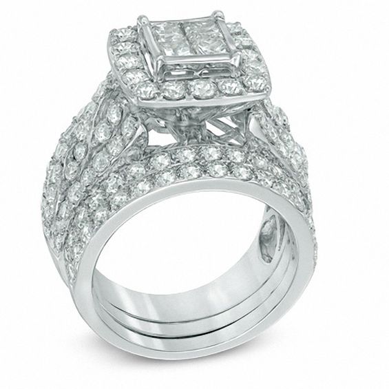 4 CT. T.W. Quad PrincessCut Diamond Frame Bridal Set in 14K White Gold