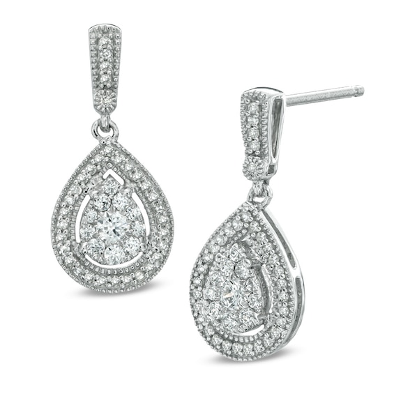 Antique Style Marcasite Gray Glass Tear Drop Earrings