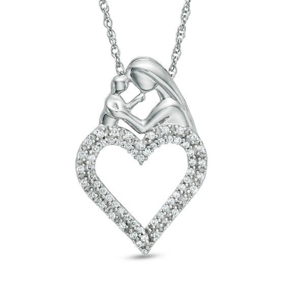 1/4 CT. T.W. Diamond Motherly Love Double Row Heart Pendant in Sterling