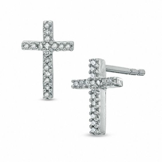 1 10 Ct T W Diamond Cross Stud Earrings In 10k White Gold T W Diamond Cross Stud Earrings In 10k White Gold