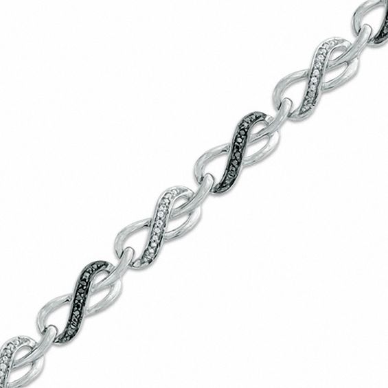 1 5 Ct T W Enhanced Black And White Diamond Infinity Bracelet In T W Enhanced Black And White Diamond Infinity Bracelet In Sterling Silver