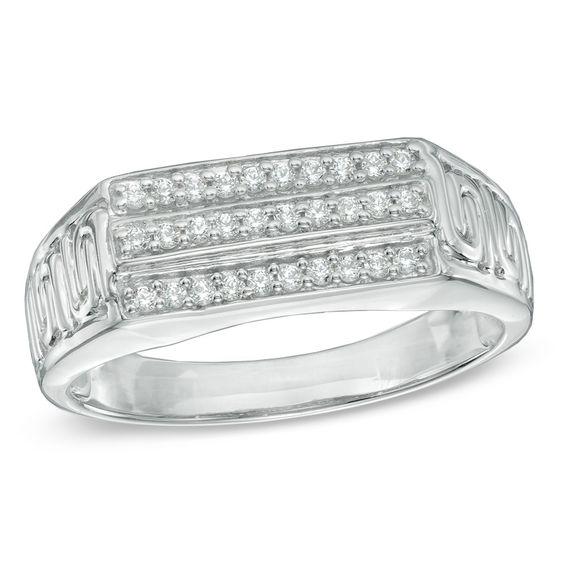 Men's 1/5 CT. T.W. Diamond Greek Key Ring in 10K White Gold Online