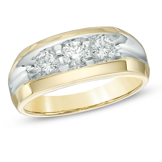 14k Yellow Gold Plated Three Stone Round Cut Citrine Stone Mens Wedding Band Anniversary Ring