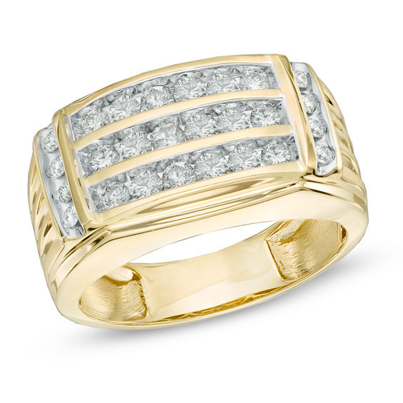 Men's 1 CT. T.W. Diamond Three Row Ring in 14K Gold Clearance Rings