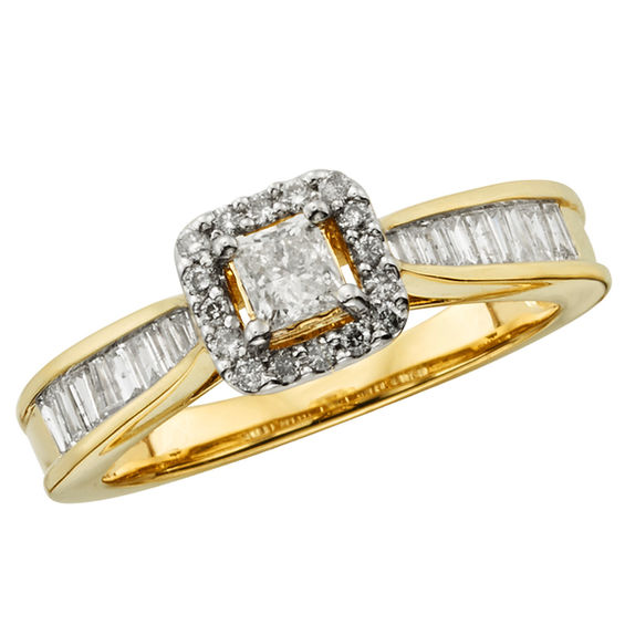 5/8 CT. T.W. Certified Princess-Cut Diamond Frame Engagement Ring in 14K Gold (I/I2) | Princess ...