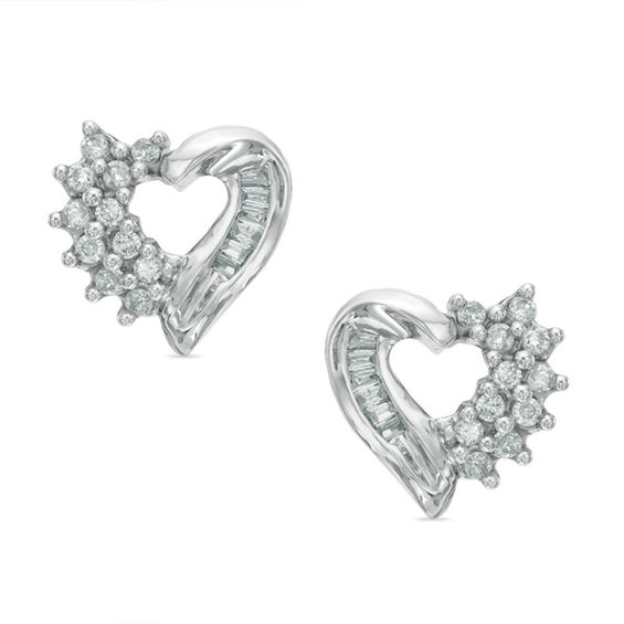 1/4 CT. T.W. Diamond Shadow Heart Stud Earrings in 14K White Gold