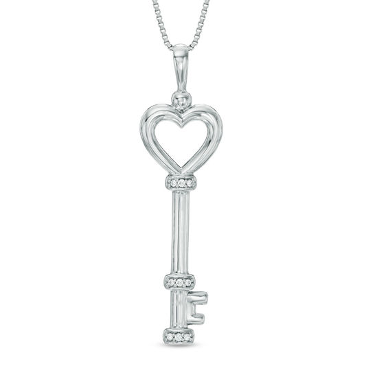 Diamond Accent Heart Top Key Pendant in Sterling Silver Diamond