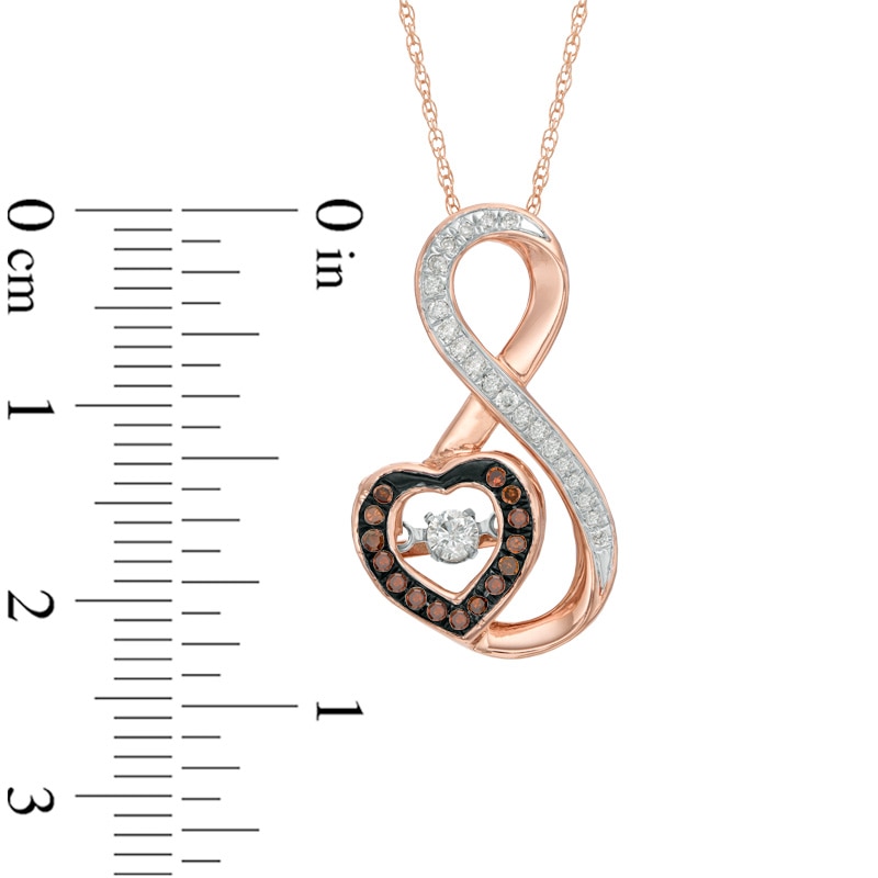 1/4 CT. T.W. Enhanced Cognac and White Diamond Infinity with Heart Pendant in 10K Rose Gold