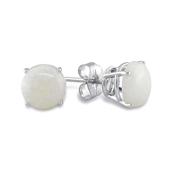 Opal Earrings Simulated Fiery White Opals in 10K White Gold Stud Setting 