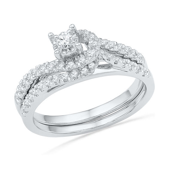 1 3 Ct T W Diamond Knot Bridal Set In 10k White Gold Engagement T W Diamond Knot Bridal Set In 10k White Gold
