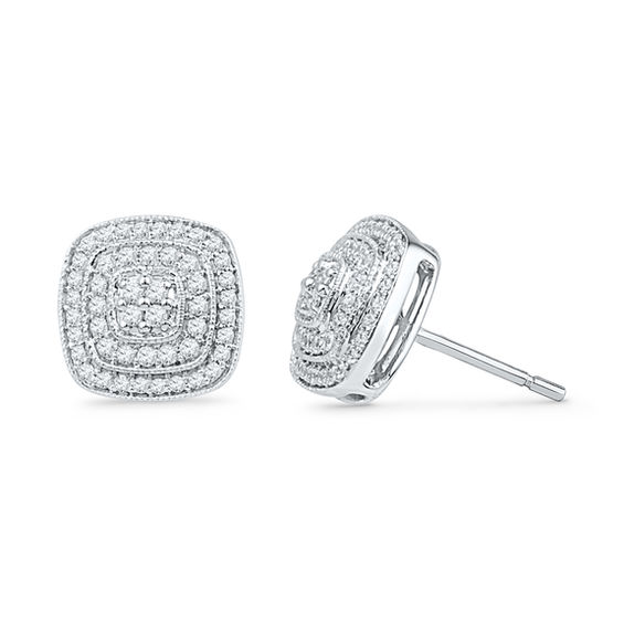 1 2 Ct T W Diamond Layered Square Stud Earrings In 10k White Gold T W Diamond Layered Square Stud Earrings In 10k White Gold