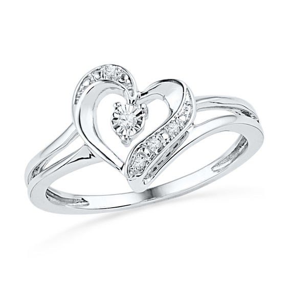 Diamond Accent Ribbon Heart Ring in 