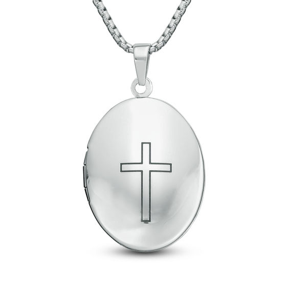 Oval Locket with Cross in Stainless Steel 24" Lockets Necklaces