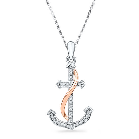 0.25 Carat Diamond Sea Anchor Charm Pendant Necklace 18" Chain 14K Yellow Gold 