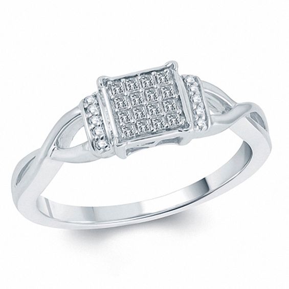 1/5 CT. T.W. PrincessCut Diamond Square Cluster Promise Ring in 10K