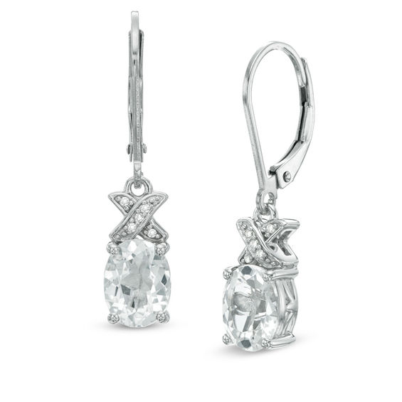 Oval White Topaz And Diamond Accent X Earrings In Sterling Silver Oval White Topaz And Diamond Accent X Earrings In Sterling Silver