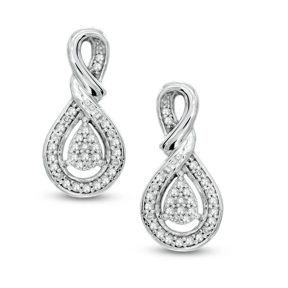 1 8 Ct T W Diamond Infinity Teardrop Earrings In 10k White Gold T W Diamond Infinity Teardrop Earrings In 10k White Gold
