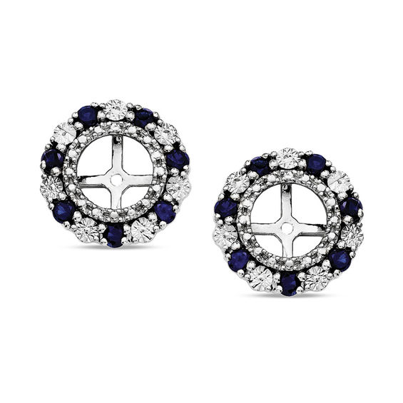 Lab Created Blue Shire Beaded Double Frame Stud Earring Jackets Lab Created Blue Shire Beaded Double Frame Stud Earring Jackets In Sterling Silver