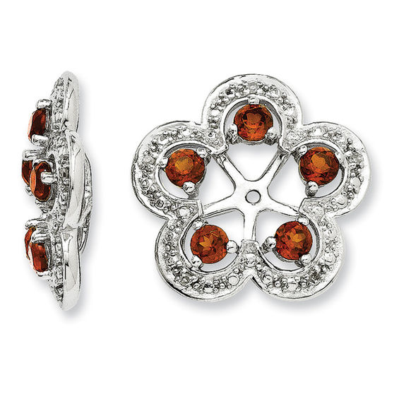 Garnet And Diamond Accent Flower Stud Earring Jackets In Sterling Garnet And Diamond Accent Flower Stud Earring Jackets In Sterling Silver