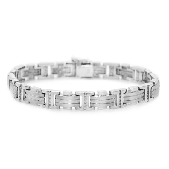 Men S 1 2 Ct T W Diamond I Link Bracelet In 14k White Gold 8 5 T W Diamond I Link Bracelet In 14k White