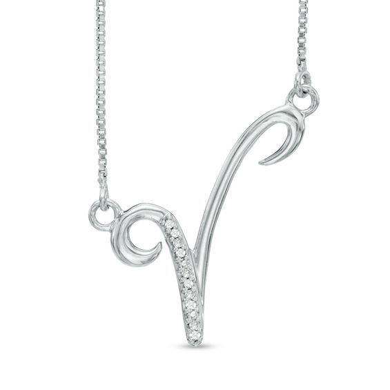 Diamond Accent Abstract Aries Zodiac Sign Necklace in Sterling Silver