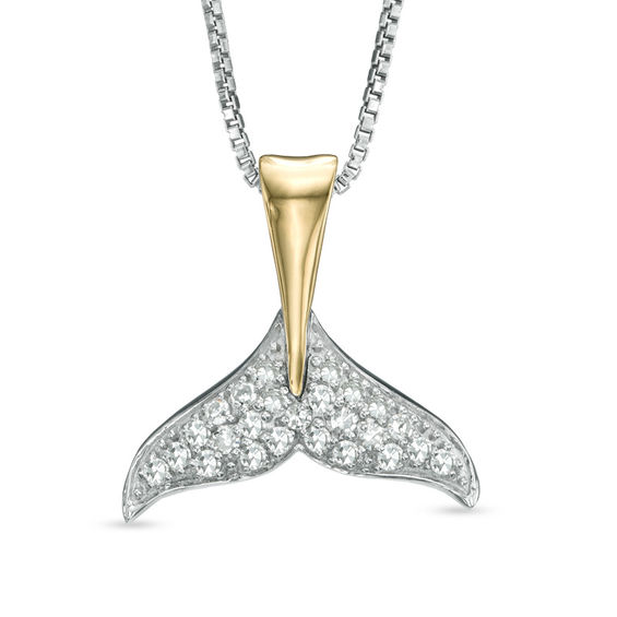 1/5 CT. T.W. Diamond Whale Tail Pendant in Sterling Silver and 14K Gold