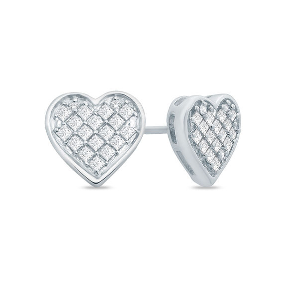 1 3 Ct T W Princess Cut Diamond Heart Cer Stud Earrings In T W Princess Cut Diamond Heart Cer Stud Earrings In Sterling