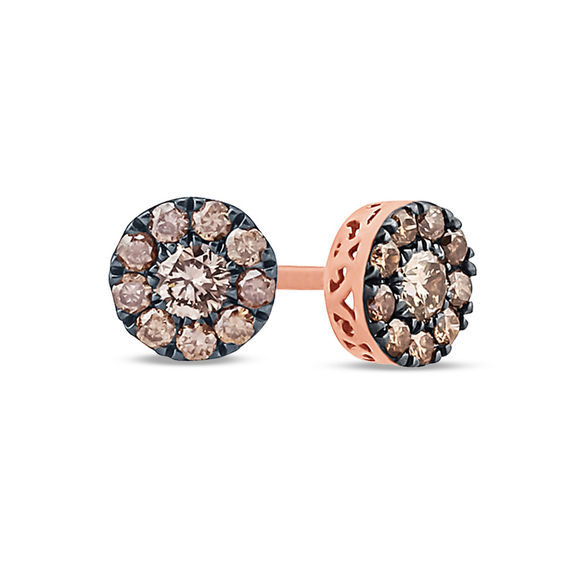 1 4 Ct T W Champagne Diamond Frame Stud Earrings In 10k Rose Gold T W Champagne Diamond Frame Stud Earrings In 10k Rose Gold