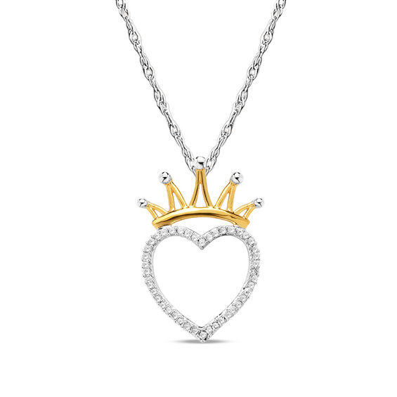 1/8 CT. T.W. Diamond Heart with Crown Pendant in 10K White Gold and 14K
