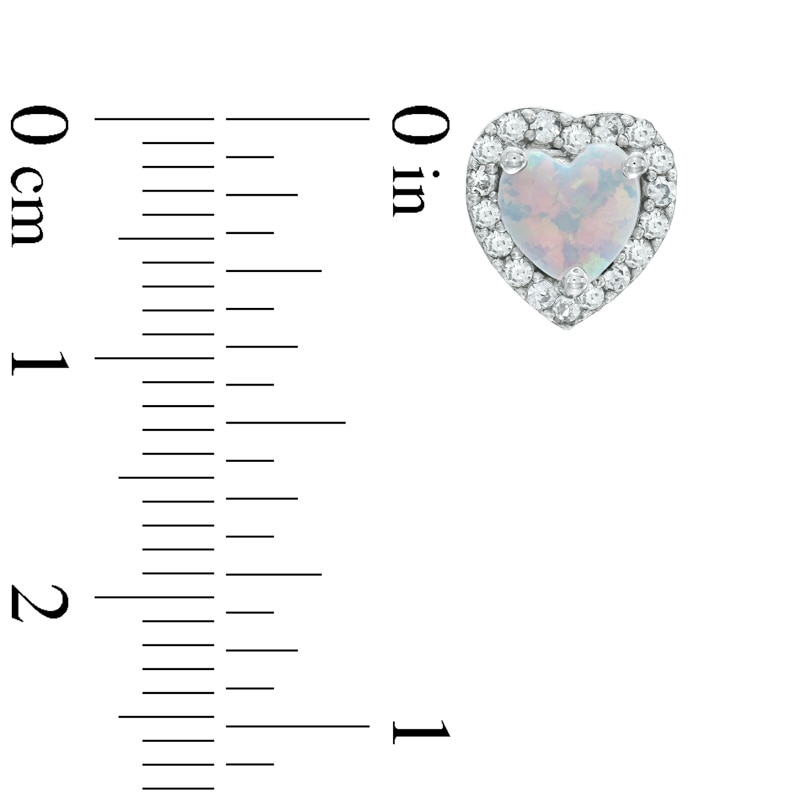 7.0mm Heart-Shaped Lab-Created Opal and White Sapphire Pendant, Ring and Stud Earrings Set in Sterling Silver - Size 7