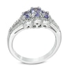 Thumbnail Image 1 of Oval Tanzanite and Diamond Accent Three Stone Frame Ring in Sterling Silver