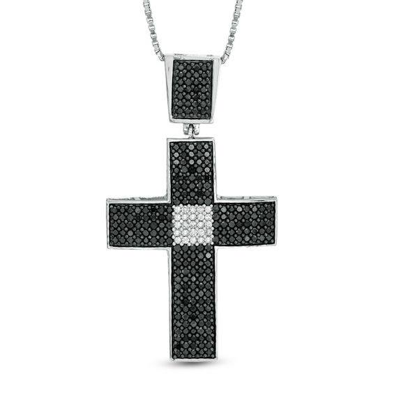 Men S 2 1 4 Ct T W Enhanced Black And White Diamond Cross Pendant T W Enhanced Black And White Diamond Cross Pendant