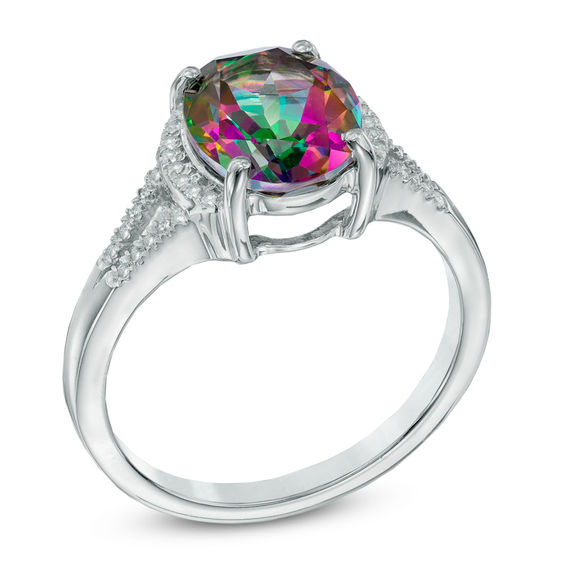 Oval Mystic Fire® Topaz and LabCreated White Sapphire Ring in Sterling