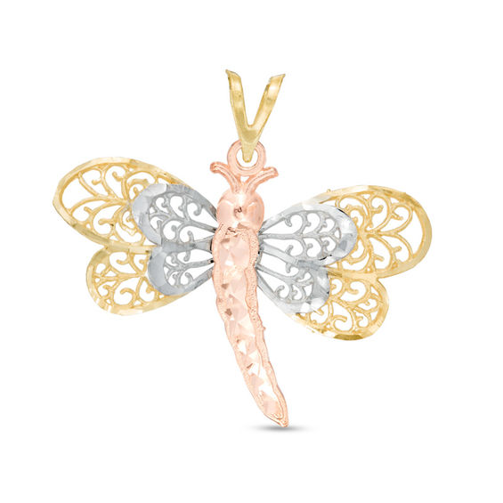 Diamond Cut Filigree Dragonfly Necklace Charm In 14k Gold Diamond Cut Filigree Dragonfly Necklace Charm In 14k Gold