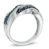 Thumbnail Image 1 of Lab-Created Blue and White Sapphire Twist Ring in Sterling Silver