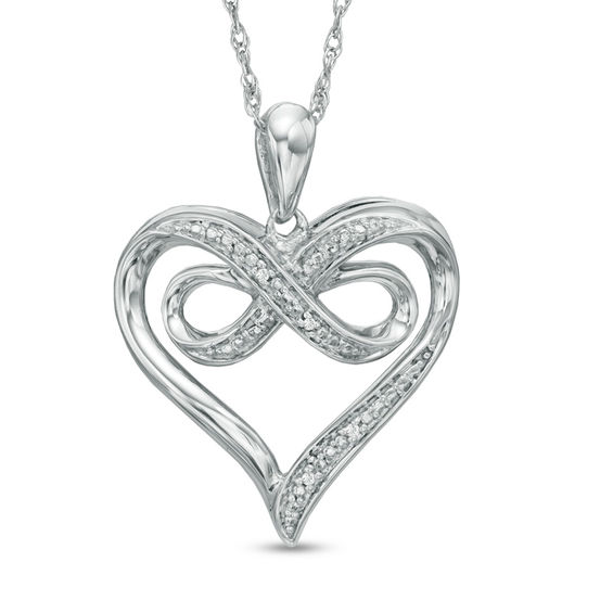 Jewel Zone US Round Cut Natural Diamond Beaded Heart Infinity Pendant Necklace 14k Gold Over Sterling Silver