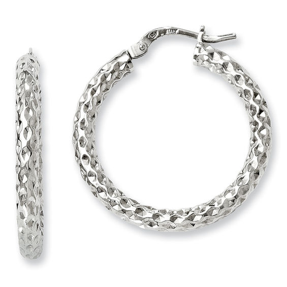 3.0 x 25mm Textured Hoop Earrings in Sterling Silver Online