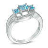 Thumbnail Image 1 of Princess-Cut Blue Topaz and Diamond Accent Three Stone Swirl Promise Ring in Sterling Silver