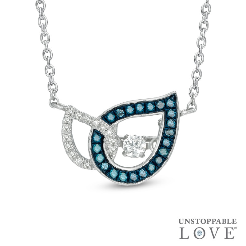 1/5 CT. T.W. Enhanced Blue and White Diamond Teardrops Necklace in 10K White Gold