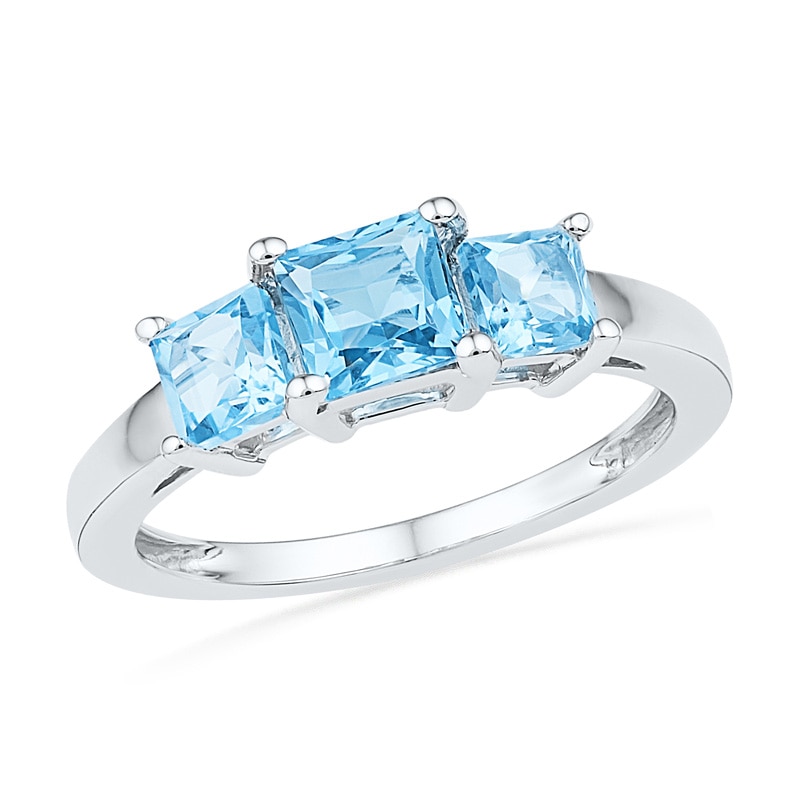 Princess-Cut Blue Topaz Three Stone Ring in Sterling Silver