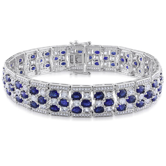 LabCreated Blue and White Sapphire Bracelet in Sterling Silver 7.25